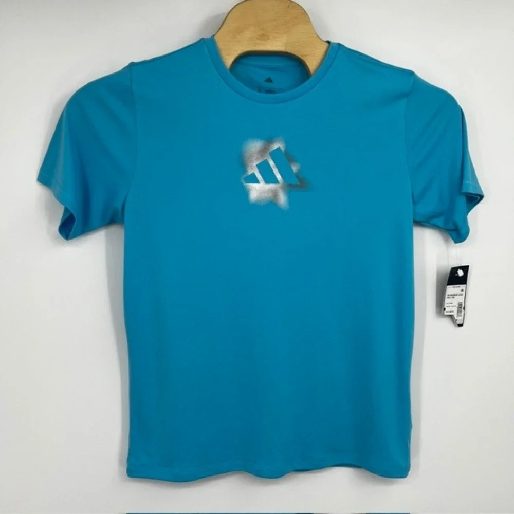 NWT Adidas Men's Small Bright Cyan Gradient Logo Poly Athletic T-Shirt AA10399